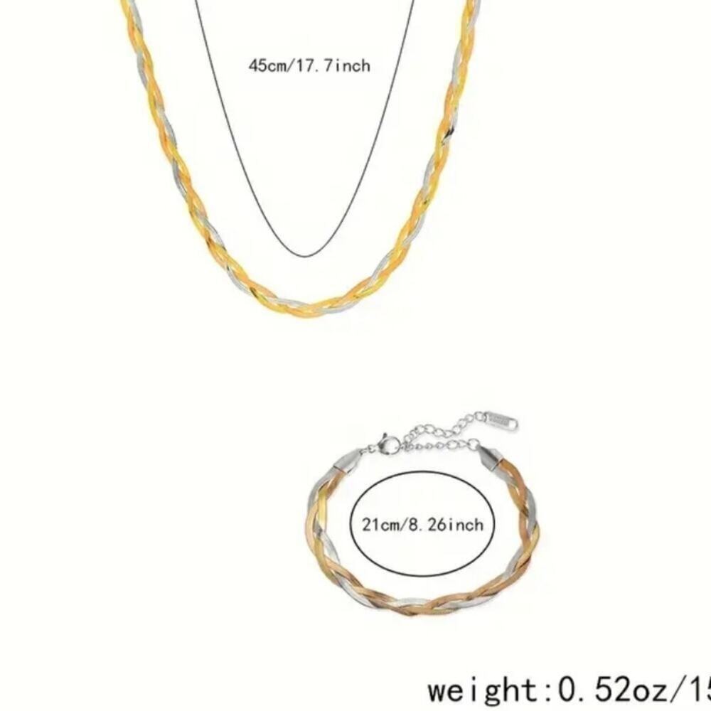 Stainless Steel Necklace Herringbone braided Tri-Colour Flat snake Chain 2 Pcs. - Picture 5 of 15